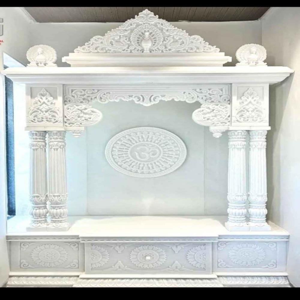 White Marble Temple with peacock design and OM symbol in centre