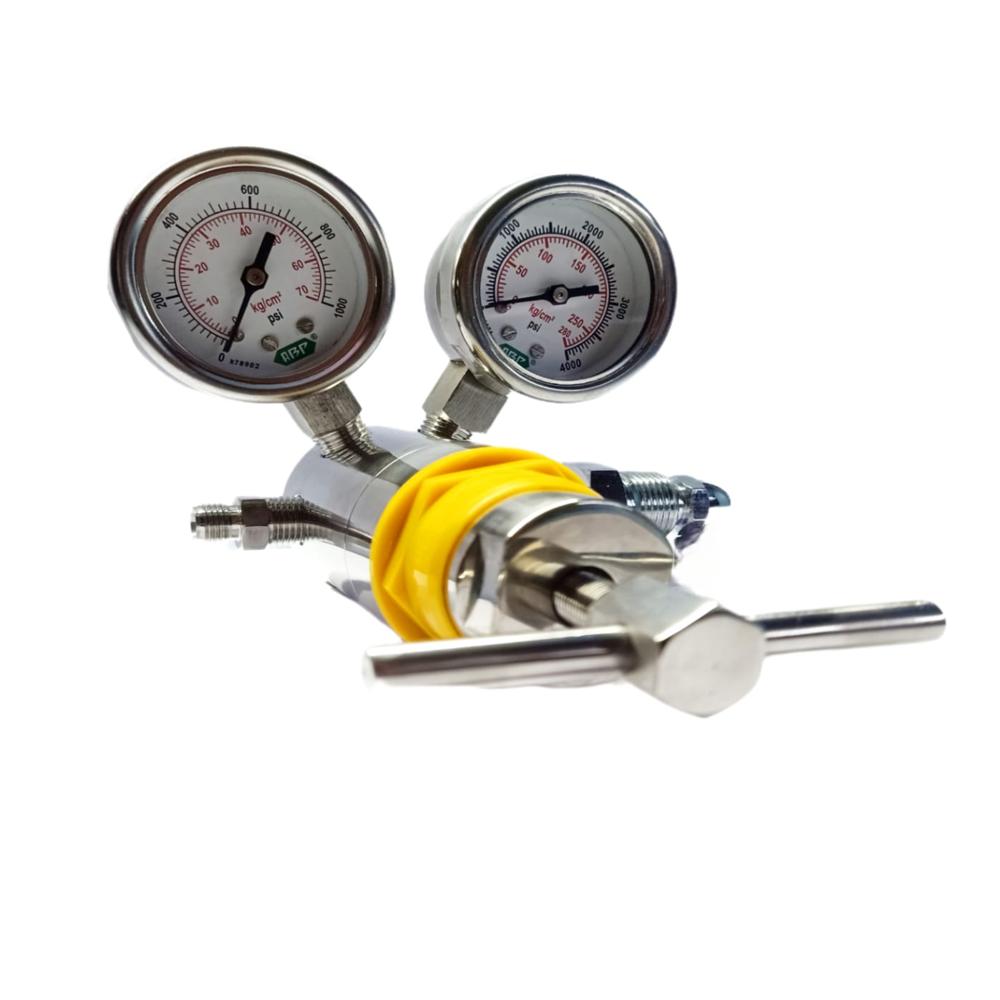 High Pressure Piston Regulator - Stainless Steel Ss 304, Dual Gauge, Up To 300 Bar, Ptfe Seat