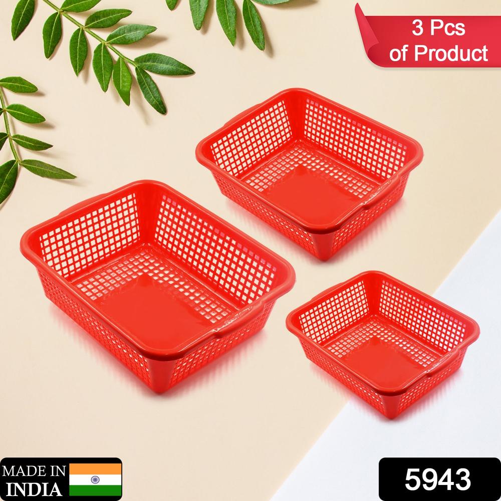 Plastic 3 Pieces Kitchen Large Dish Rack Drainer Vegetables Fruits Washing Basket - Color: Mix