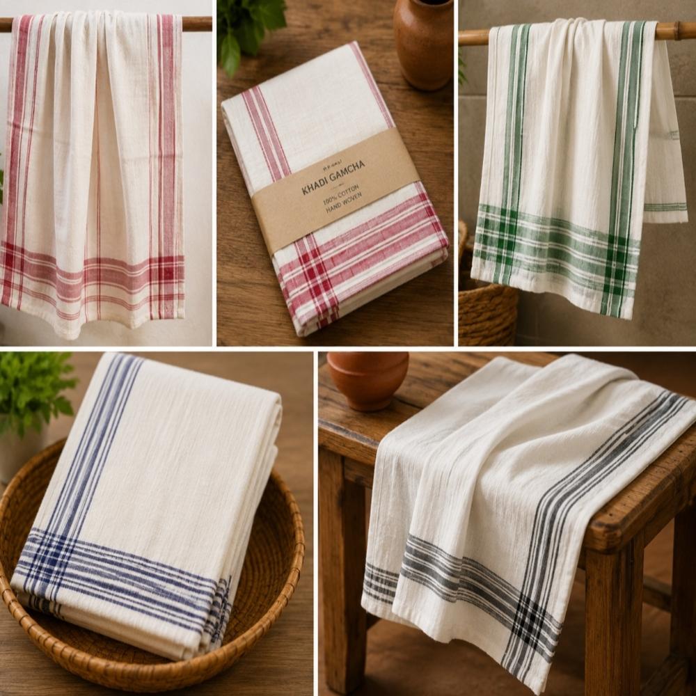 Checked Khadi Gamcha - Color: White