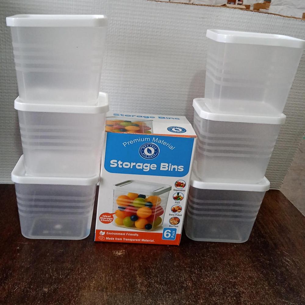 Transparent Square Plastic Food Storage Container Set (6 Pc) - Color: Mix