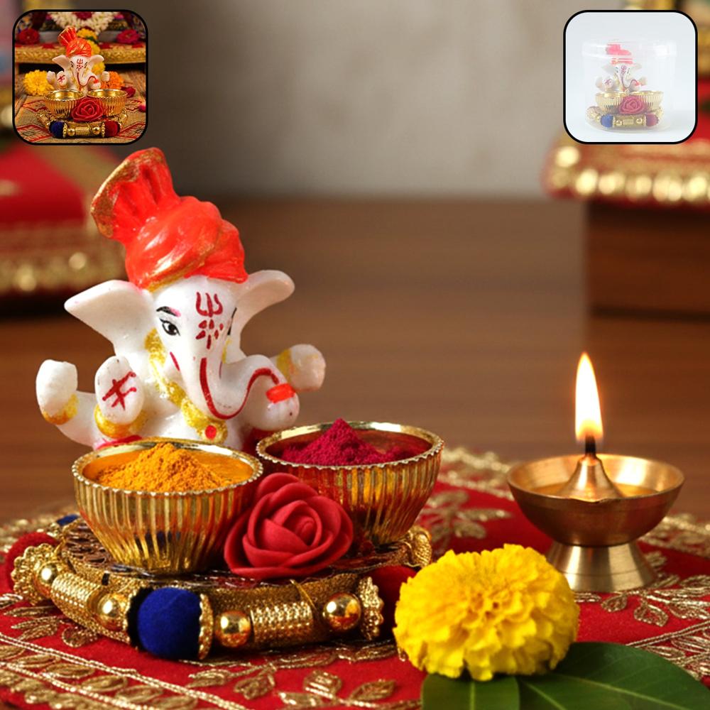 Decorative Lord Ganesha Pooja Thali Set (1 Pc) - Color: Mix