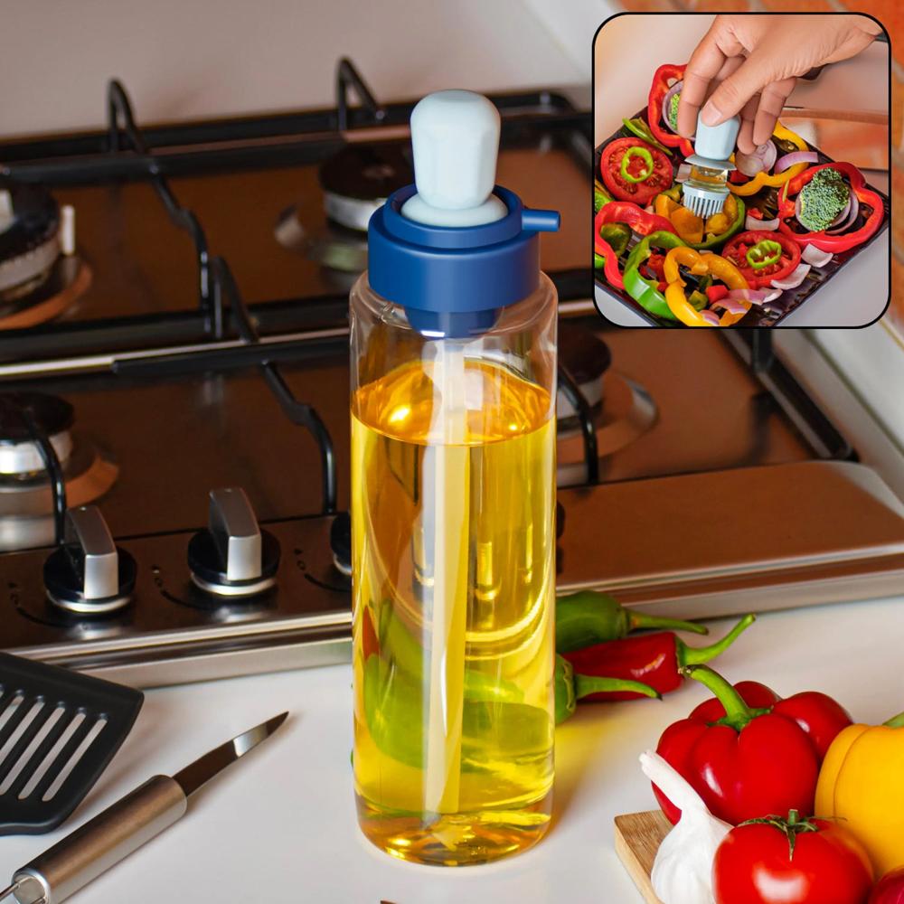 2 In 1 Transparent Oil Dispenser With Silicone Oil Dropper Nozzle (1 Pc / With Brush / 1 Ltr) - Color: Mix