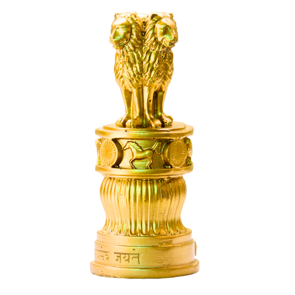 Ashok Chakra Gold - Gold-plated Brass, Custom Size, High Gloss Marble/wooden Base | Tarnish-resistant, Logo Engraving, Freestanding Award
