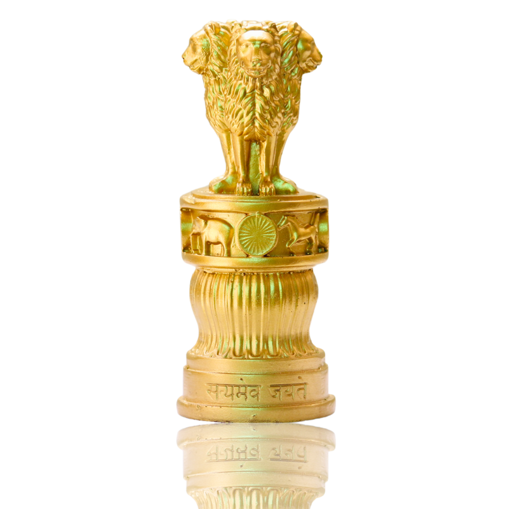 Ashok Chakra Gold - Gold-plated Brass, Custom Size, High Gloss Marble/wooden Base | Tarnish-resistant, Logo Engraving, Freestanding Award