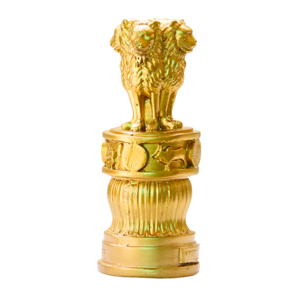 Ashok Chakra Gold - Gold-plated Brass, Custom Size, High Gloss Marble/wooden Base | Tarnish-resistant, Logo Engraving, Freestanding Award