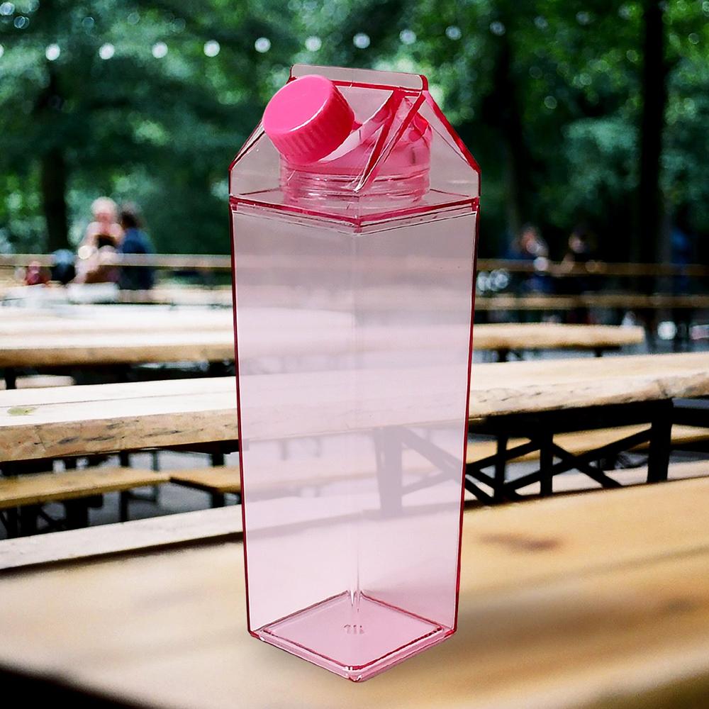 Plastic Milk Carton Colorful Clear Water Bottle, 17 Oz Portable Milk Box - Color: Mix