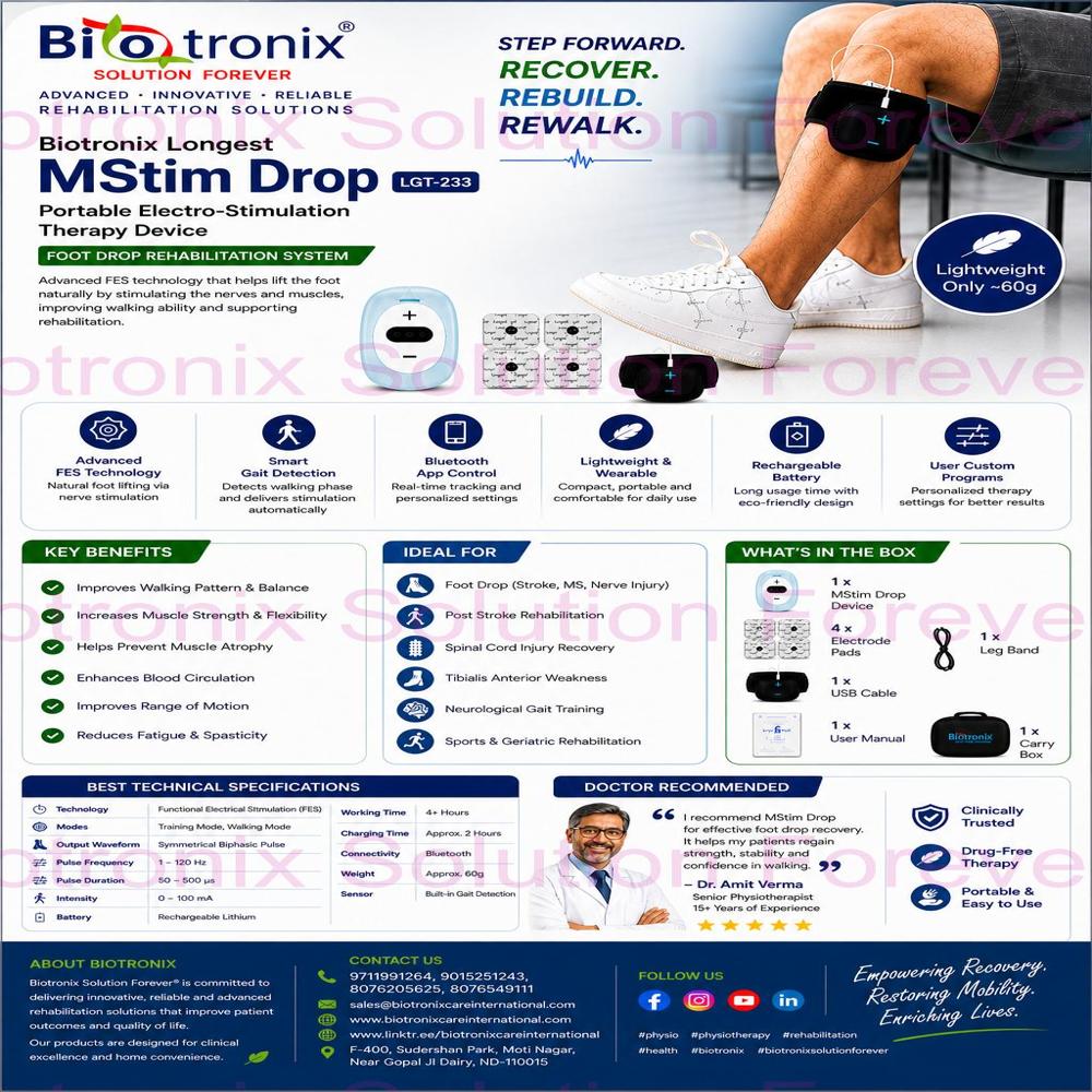 Foot Drop Stimulator with Adjustable Intensity Therapy Modes