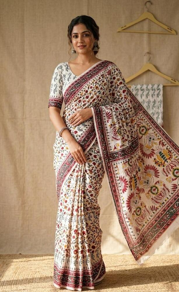Mulmul Cotton Fabric In Red And White Drape Saree
