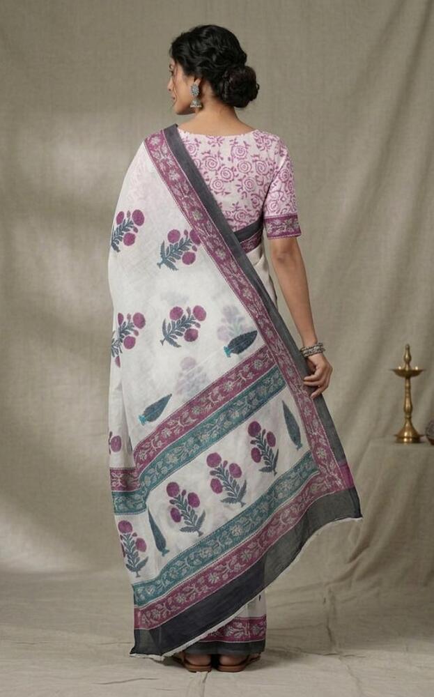 Pure Mulmul Cotton Fabric Saree In Pink And Blue