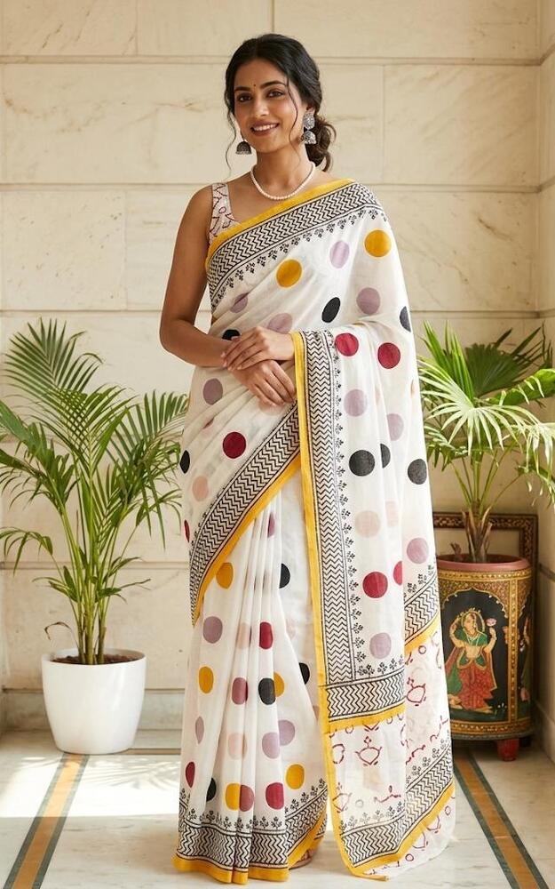 Pure Mulmul Cotton Fabric Saree In Yellow Color With Drape