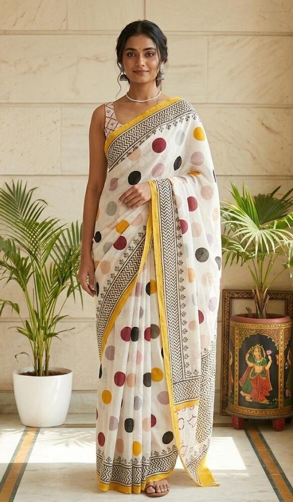 Pure Mulmul Cotton Fabric Saree In Yellow Color With Drape