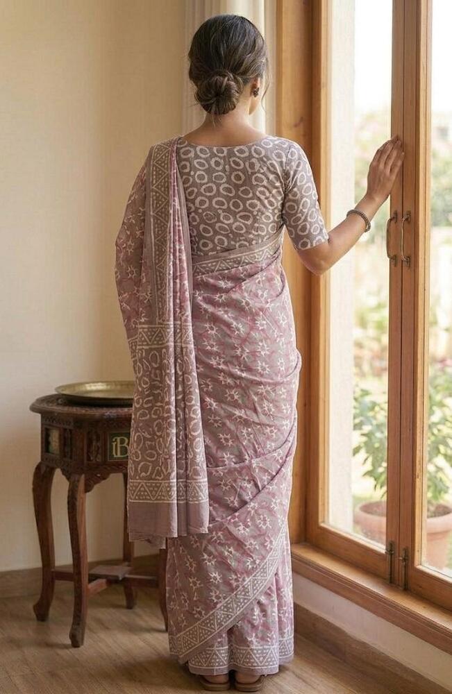 Pure Mulmul Cotton Fabric Saree In Pink