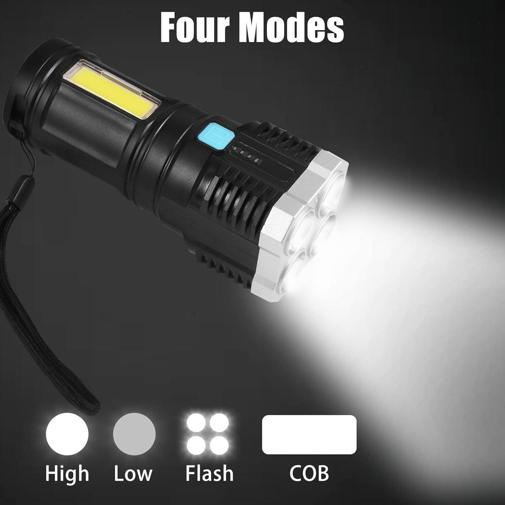 Rechargeable 4-led Torch Light With 800 Lumens For Outdoor Use - Color: Mix