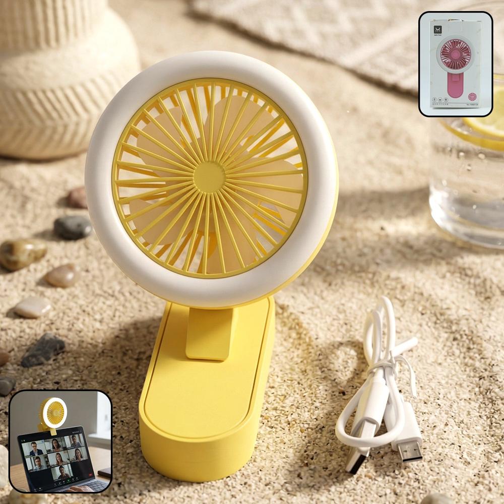 Portable Rechargeable Mini Table Fan With Led Light (1 Pc) - Color: Mix