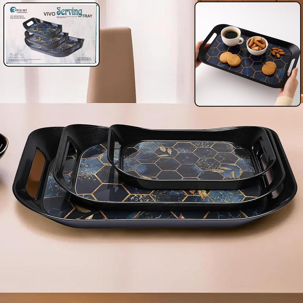 Premium Plastic Serving Tray (3 Pc) - Color: Mix