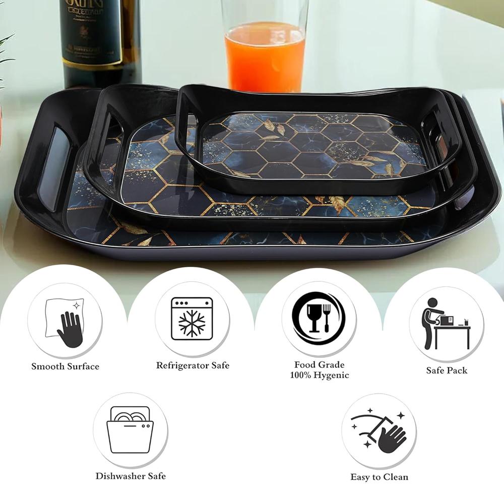 Premium Plastic Serving Tray (3 Pc) - Color: Mix