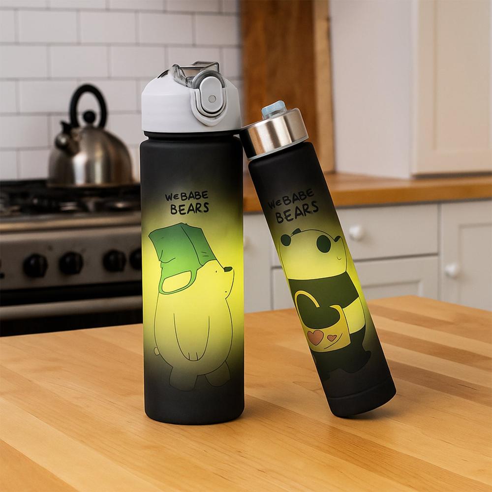 Cartoon Printed Water Bottles 900 Ml & 300 Ml (2 Pc) - Color: Mix