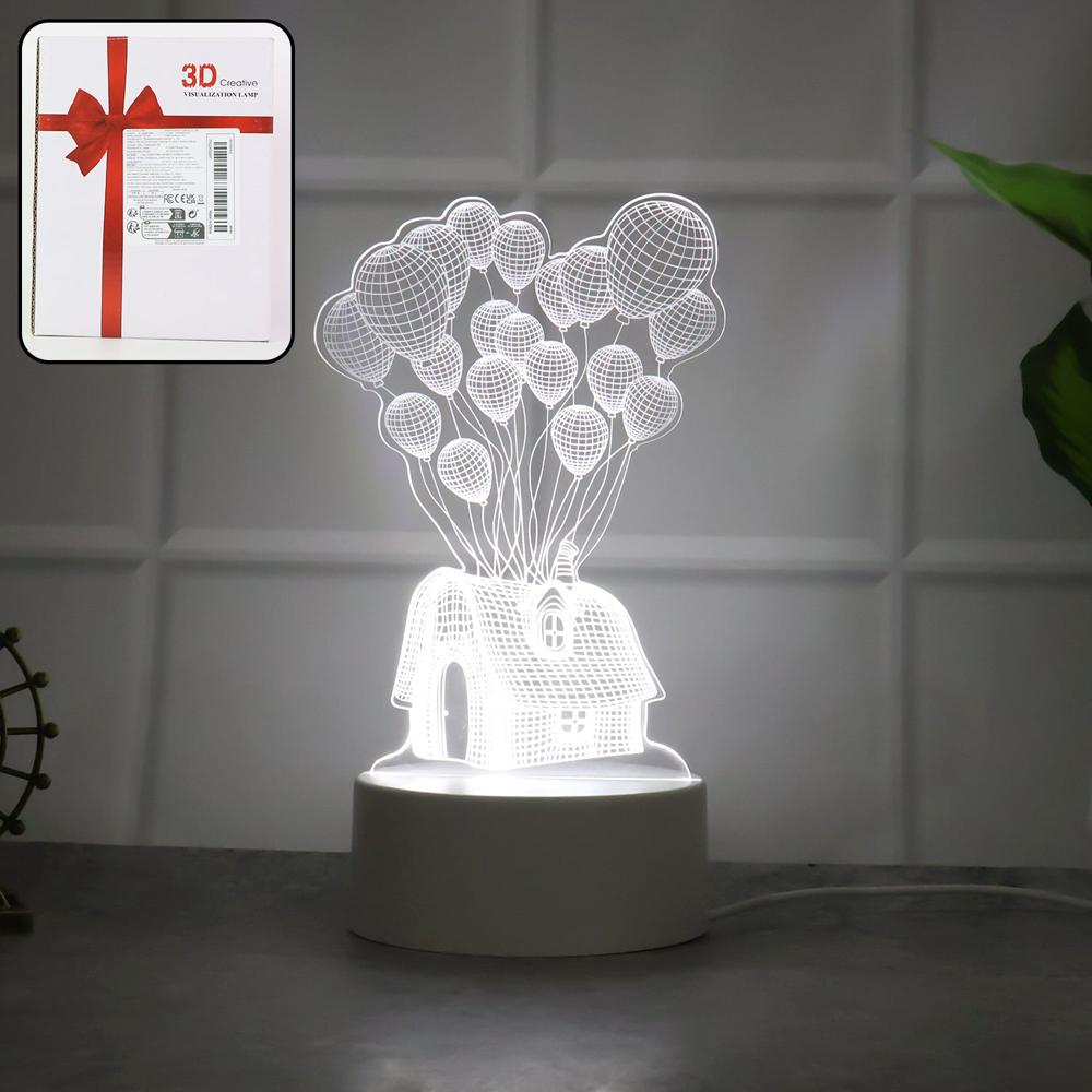 3D Illusion Led Night Lamp With House And Balloons Design - Color: Mix