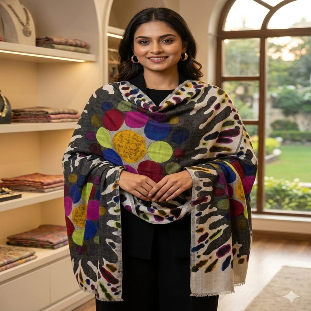 PURE WOOL JAMAWAR HAND PAINTED STOLE