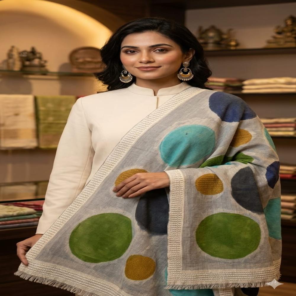 PURE WOOL JAMAWAR HAND PAINTED STOLE