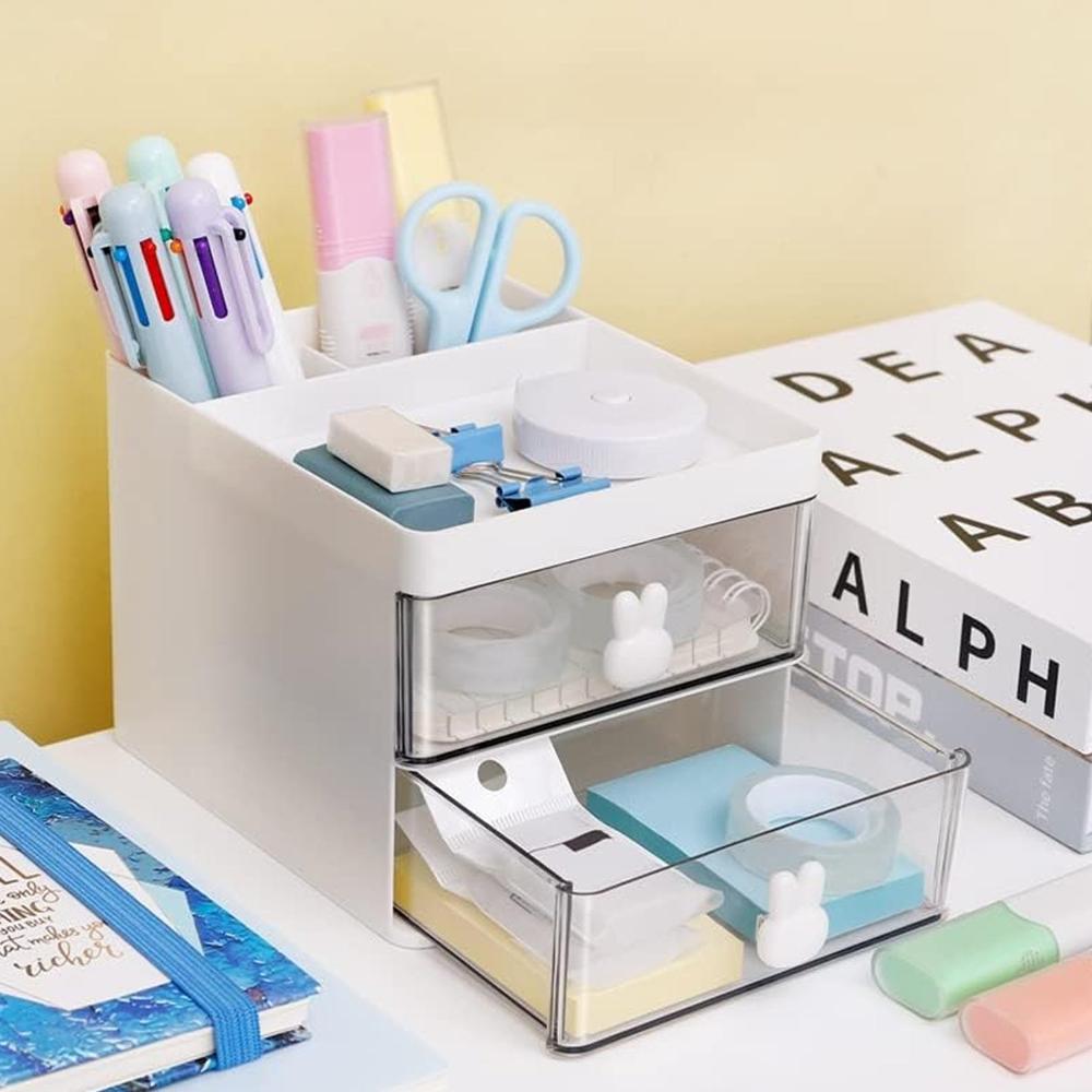 2 Layer 5 Compartment Desk Organizer with Transparent Drawer (1 Pc / 151311 Cm)