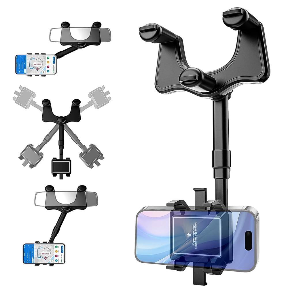 360 Rotating Car Rear View Mirror Phone Holder (1 Pc) - Color: Mix