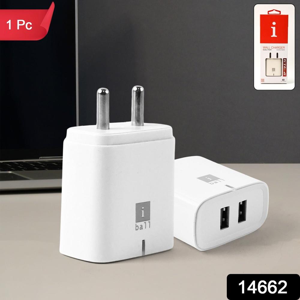 iBall Dual USB Wall Charger 5V/3.1A  High-Speed Dual Port Fast Charging (1 Pc)