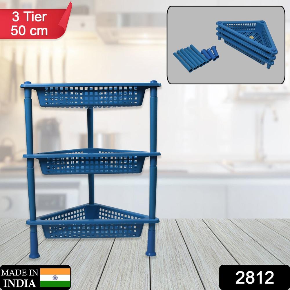 Triangle 3-Tier Plastic Storage Rack For Kitchen, Bathroom & Office - Color: Mix