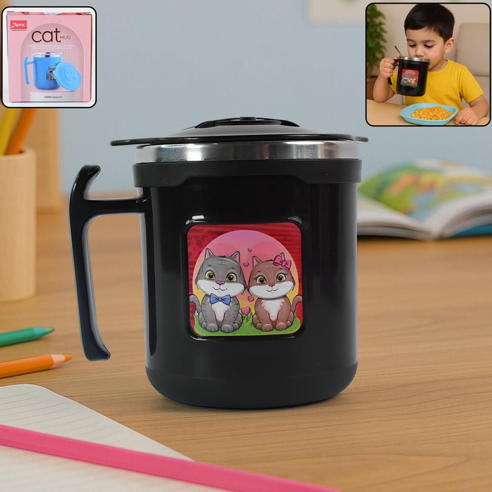 1 Pc Apex Cat Mug 250 Ml Stainless Steel Insulated Inner With Cute Cat Print - Color: Mix