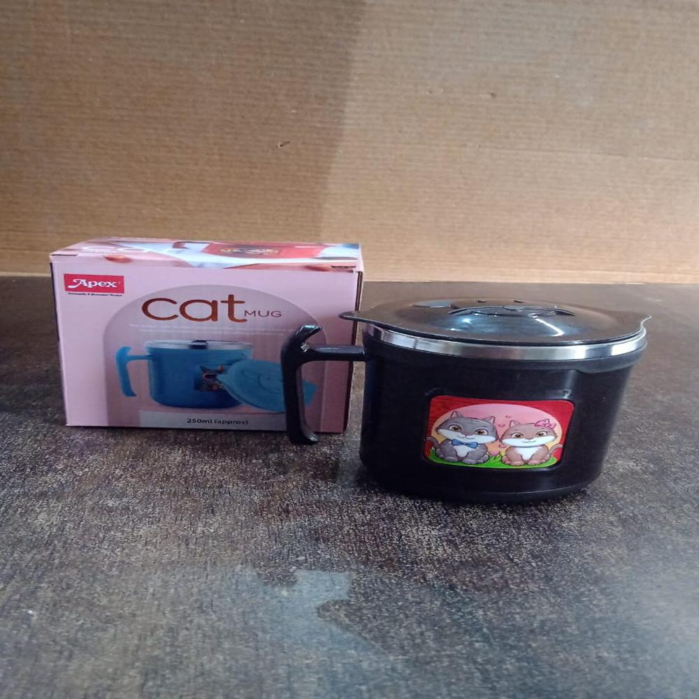 1 Pc Apex Cat Mug  250 ml Stainless Steel Insulated Inner with Cute Cat Print