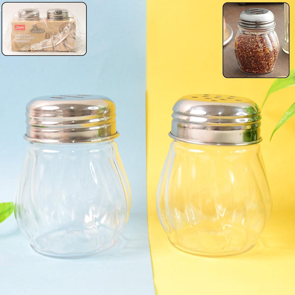 Apex Oregano & Chilli Flakes Dispenser Set 2 Pcs Plastic Spice Shaker With Steel Lid - Color: Mix