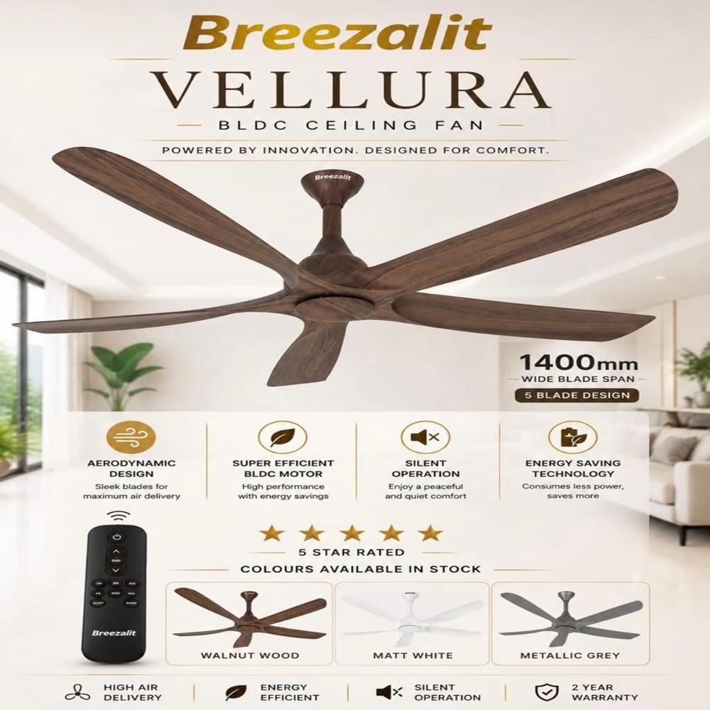 Breezalit Vellura Celling Fan - Blade Material: Copper
