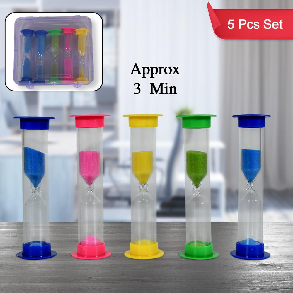 Plastic Hourglass Sand Timer Set 3-Min Sand Clock for Kitchen, Office & Kids (5 Pc)