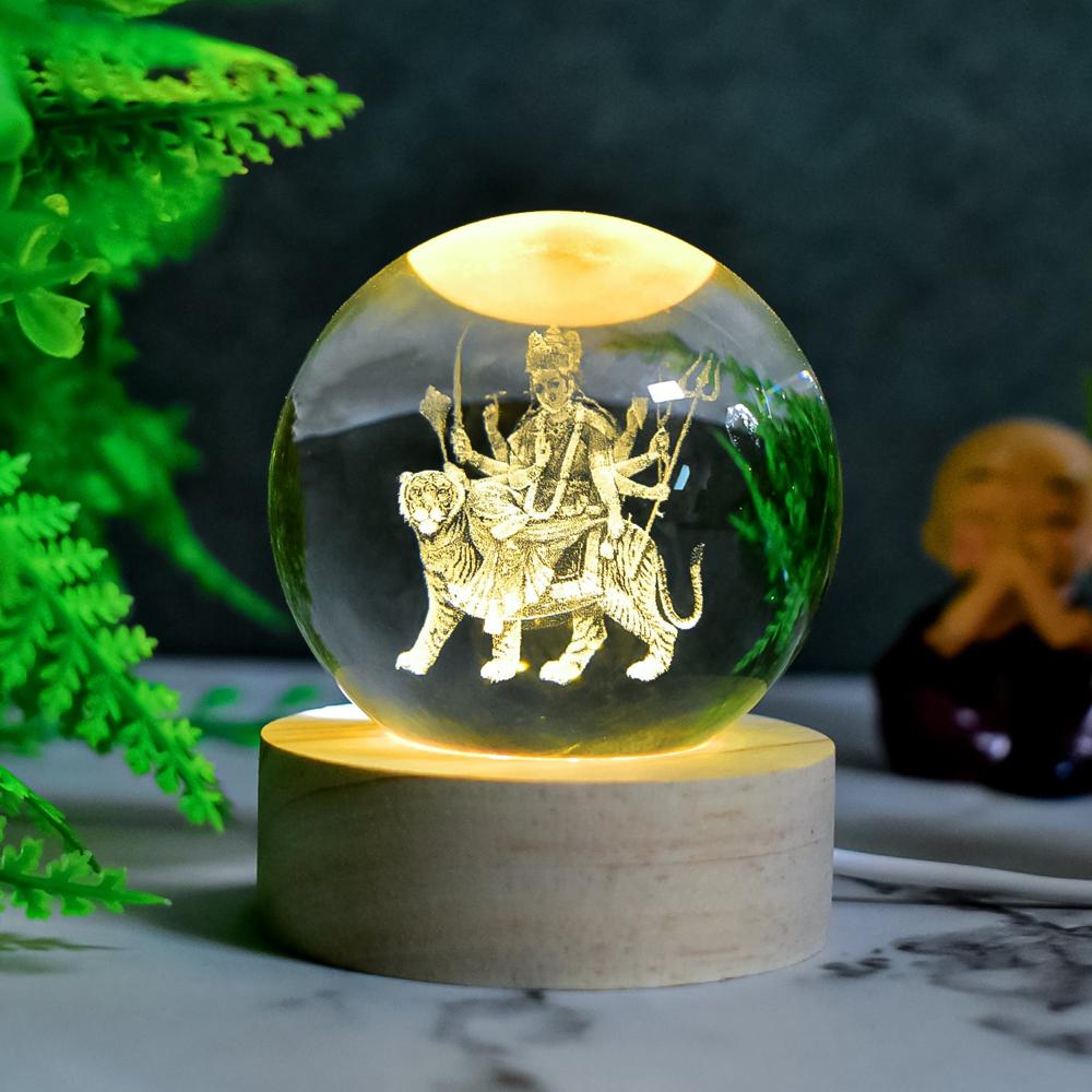 Ambaji 3D Crystal Ball Lamps With Base (1 Pc) - Color: Mix