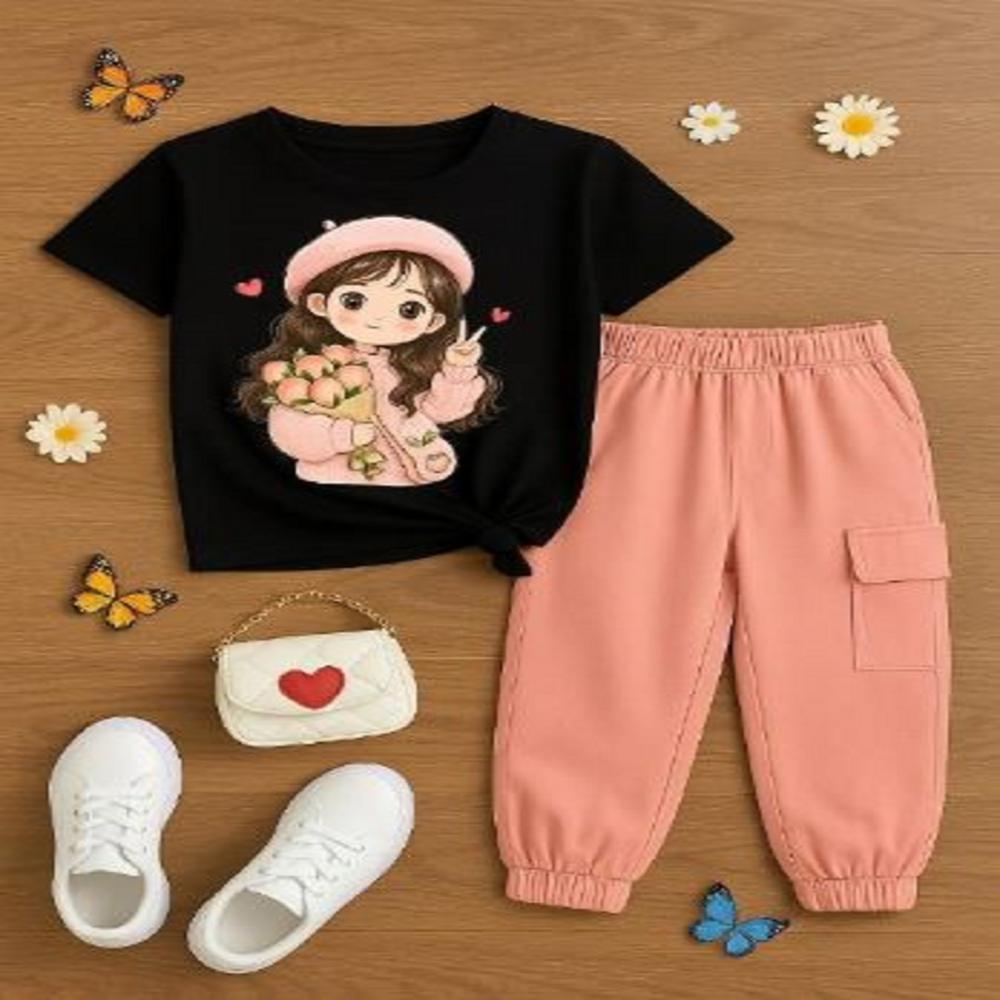 Half Sleeve T Shirt And Track Pant Set For Kids