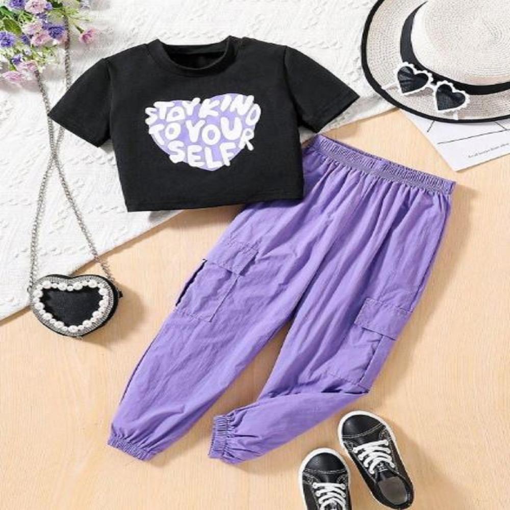 Half Sleeve T Shirt And Track Pant Set For Kids