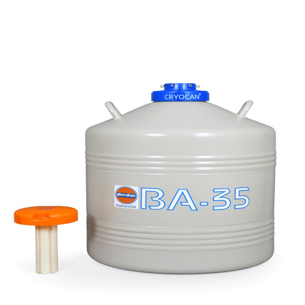 IOCL Cryocan (BA-35) 35L Liquid Nitrogen Container Cryogenic Dewar Tank for Laboratory, IVF, Veterinary & Industrial Use