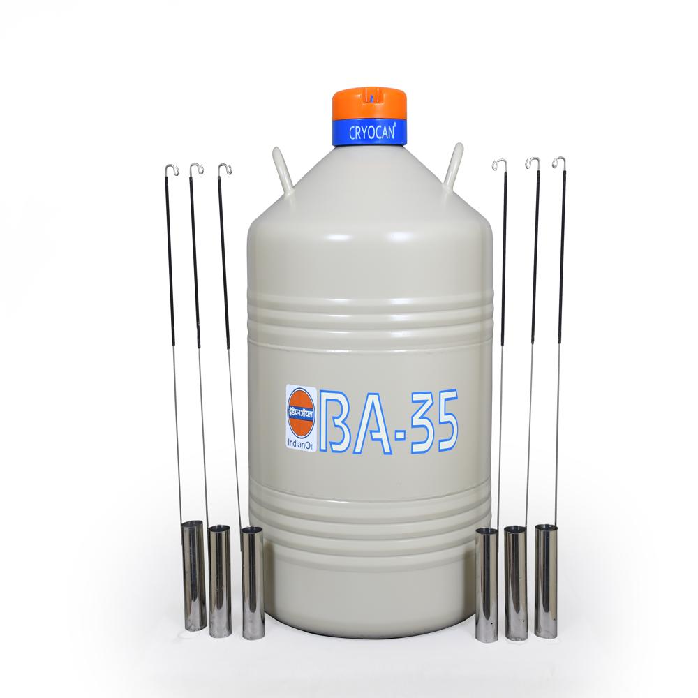 IOCL Cryocan (BA-35) 35L Liquid Nitrogen Container Cryogenic Dewar Tank for Laboratory, IVF, Veterinary & Industrial Use