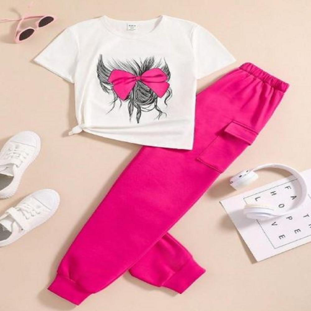 Half Sleeve T shirt and jogger set for kids girls