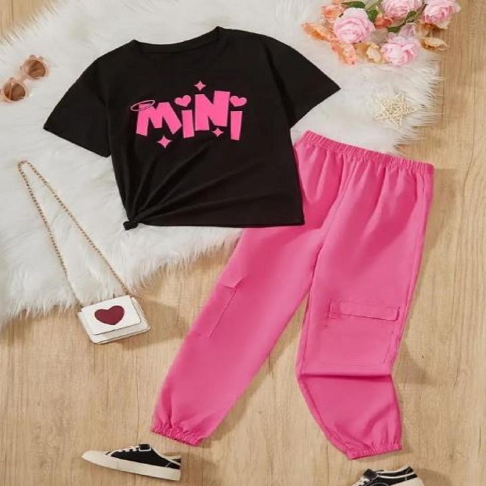 Half Sleeve T shirt and jogger set for kids girls