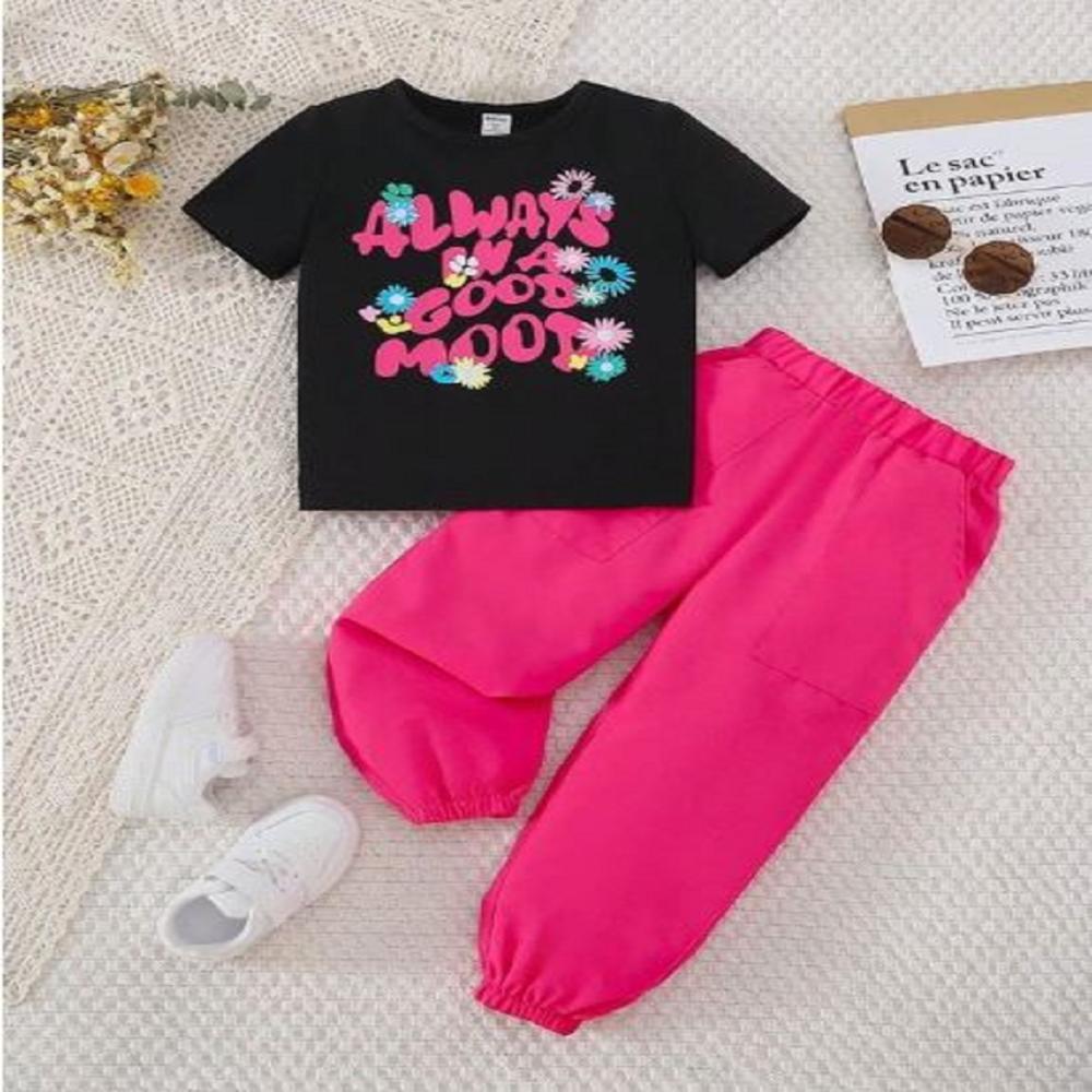 Half Sleeve T shirt and jogger set for kids girls