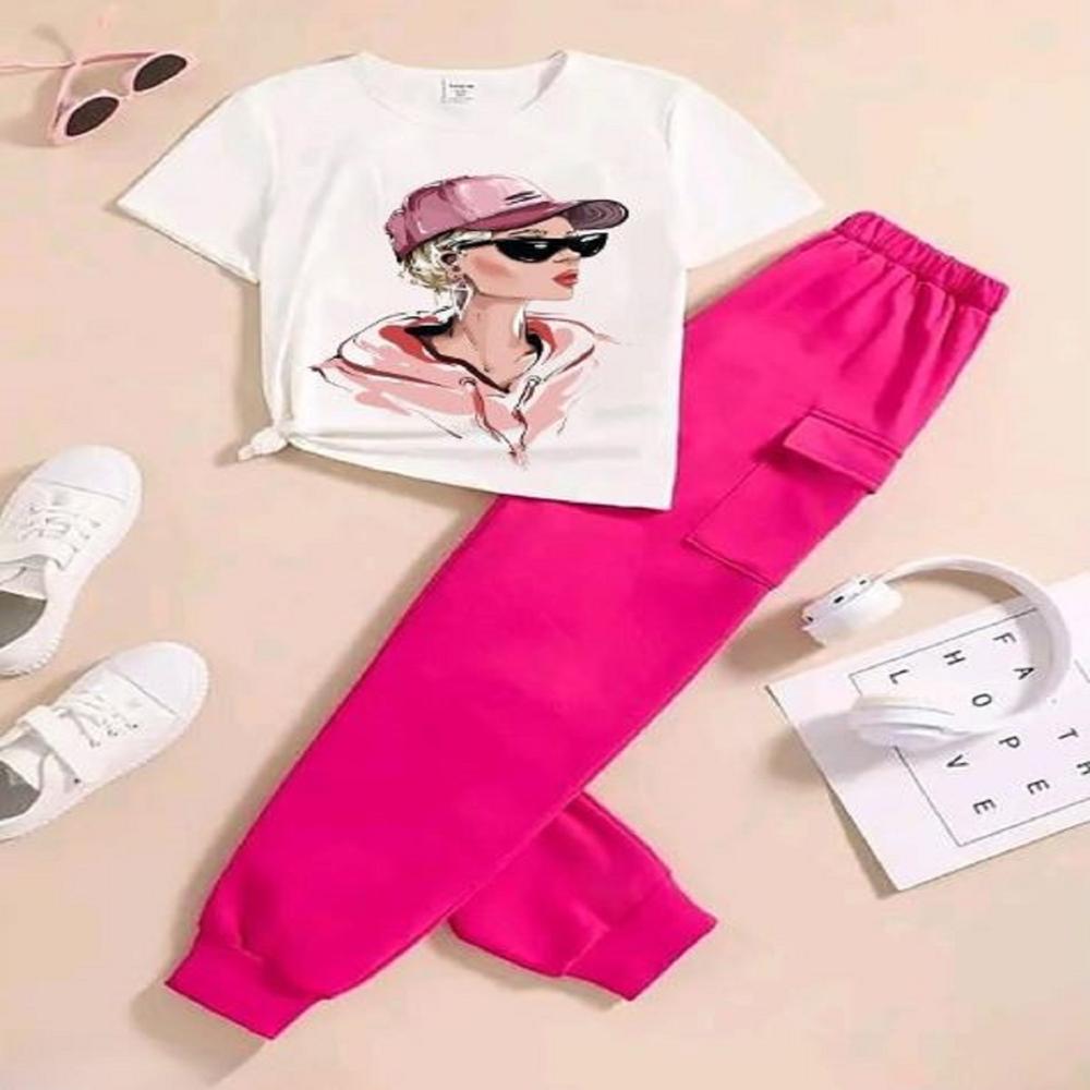 Half sleeve girls jogger set