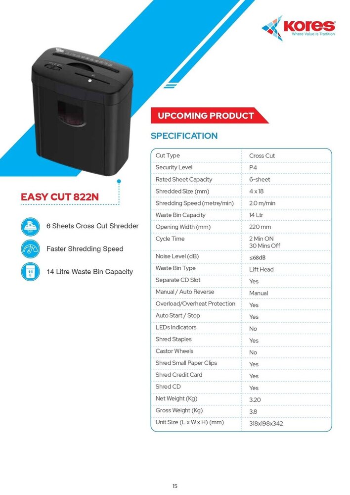 Kores 822n Paper Shredding Machine - Automatic Grade: Manual