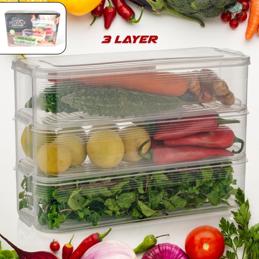 3 Fridge Storage Container, Fridge Organizer With Lid Stackable Fridge Storage Containers Plastic Freezer Storage Containers For Fish, Meat, Vegetables, Fruits, Pack Of 3Pcs, 1500Ml Approx - Color: Mix