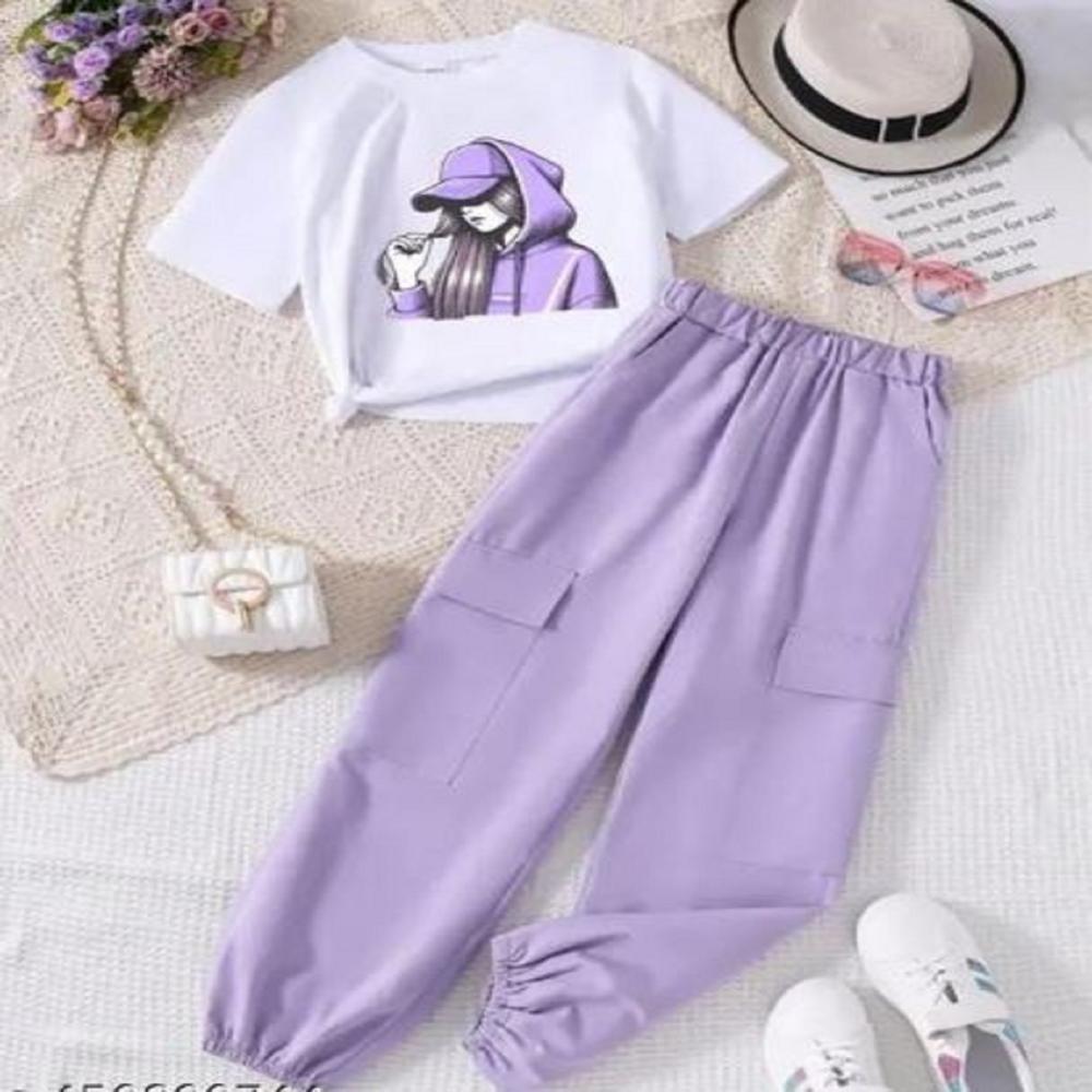 Kids Girls Half Sleeve T shirt And Jogger Set