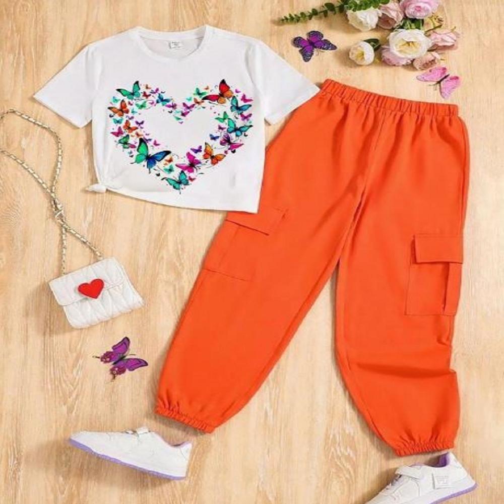 Kids Girls Half Sleeve T shirt And Jogger Set