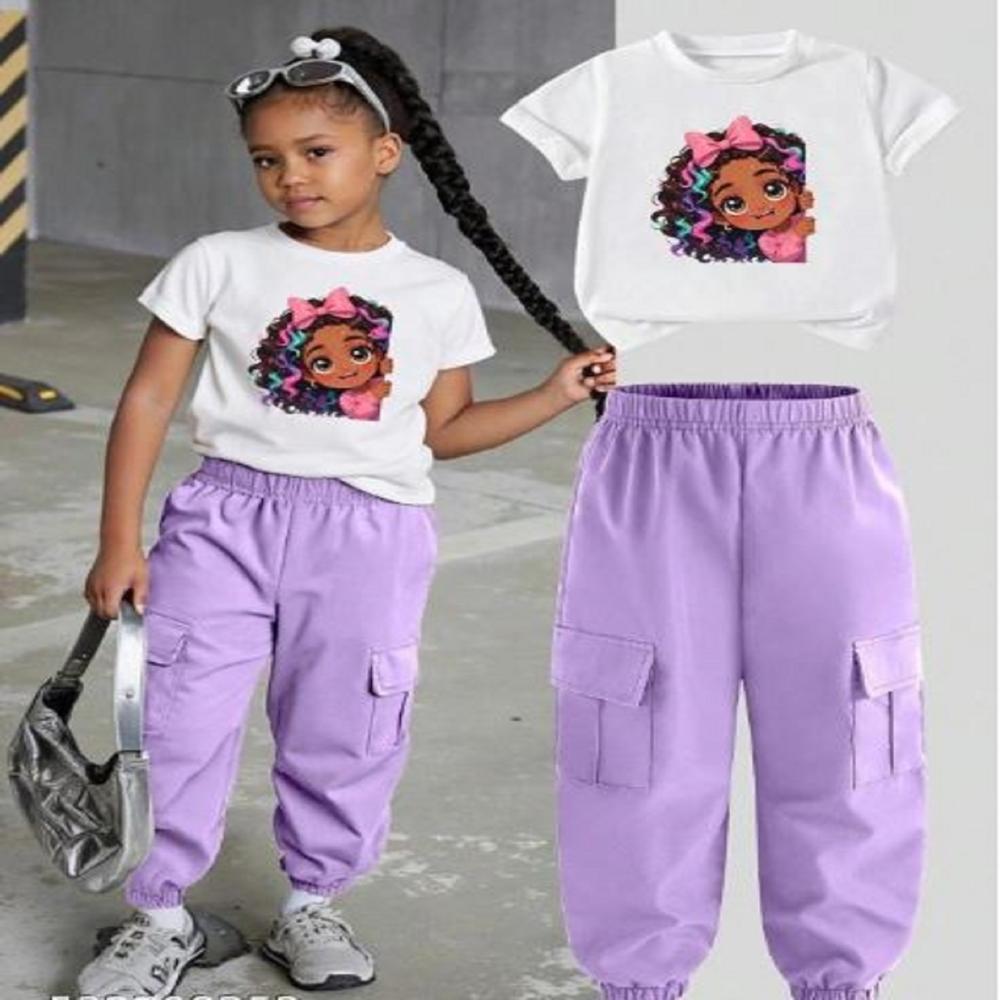 Kids Girls Half Sleeve T shirt And Jogger Set