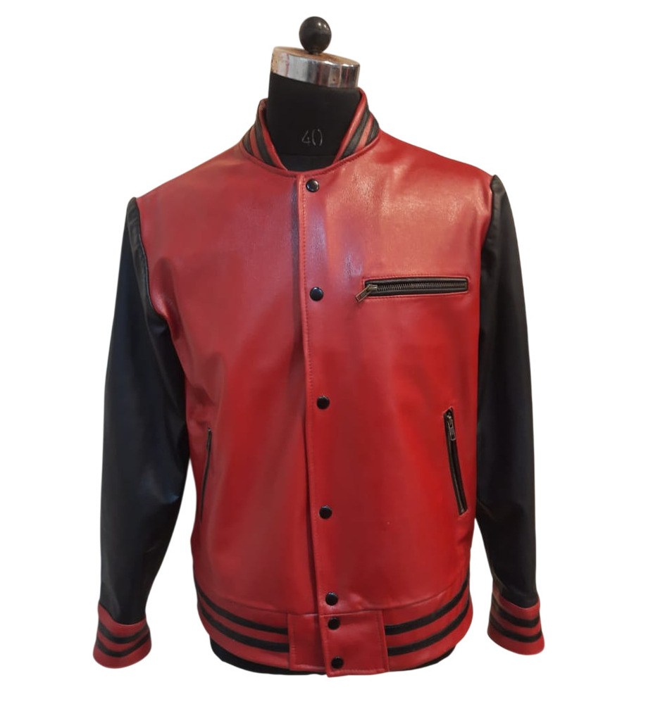 Red And Black Faux Leather Varsity Jacket