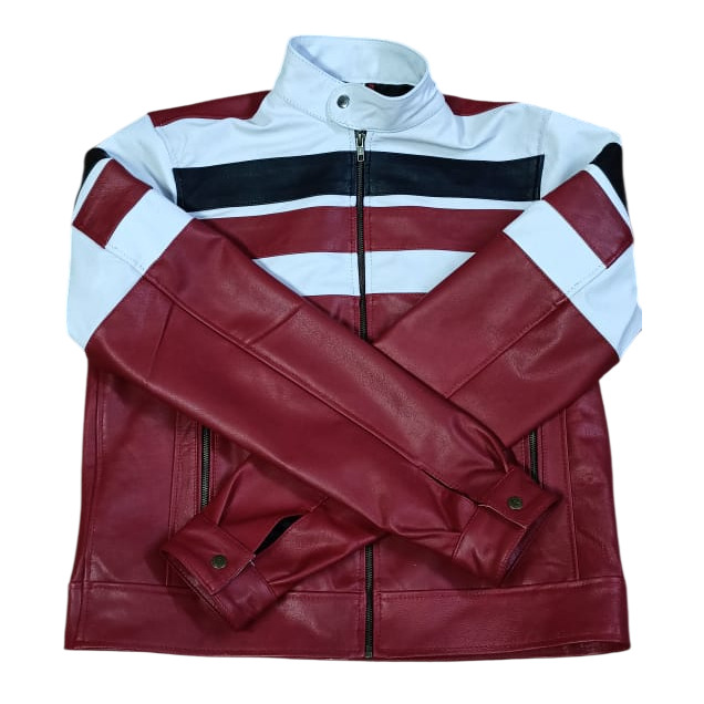 Mens Faux Leather Patchwork Biker Jacket